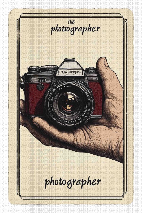 The Photographer – Vintage Kamera İllüstrasyonlu Ahşap Poster