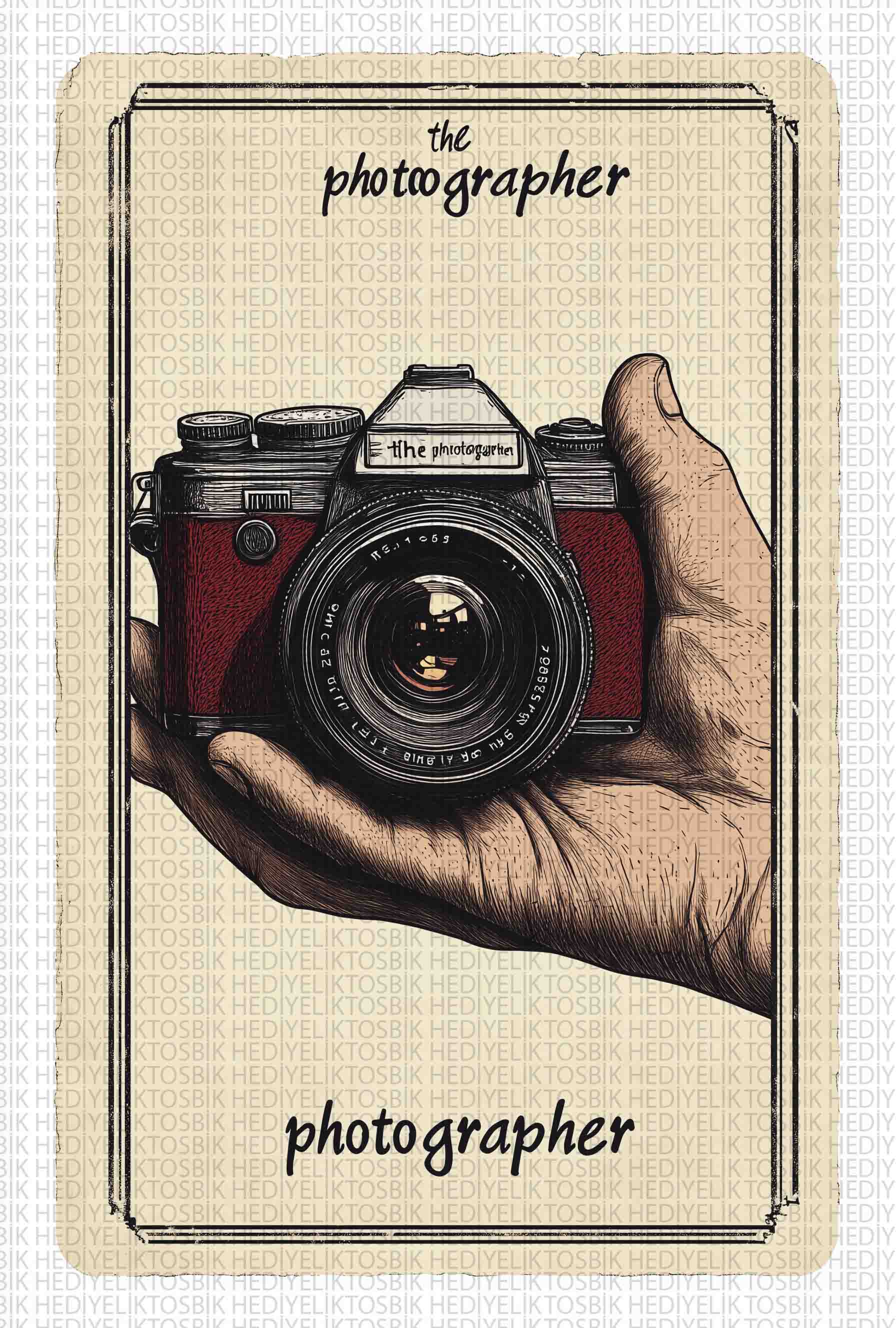 The Photographer – Vintage Kamera İllüstrasyonlu Ahşap Poster