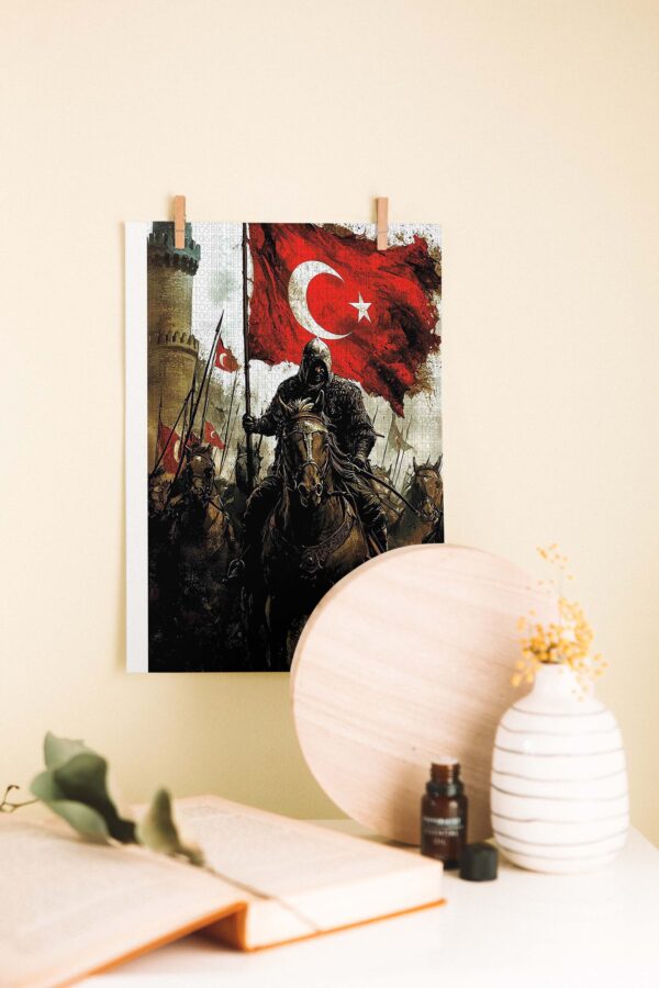 Zaferin Gölgesinde – Türk Bayraklı Savaşçı Temalı Ahşap Poster