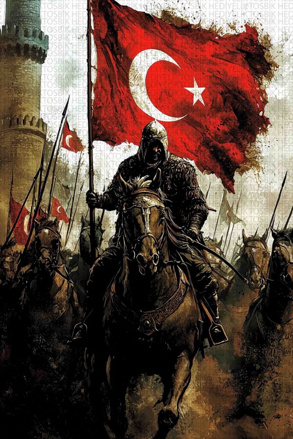 Zaferin Gölgesinde – Türk Bayraklı Savaşçı Temalı Ahşap Poster