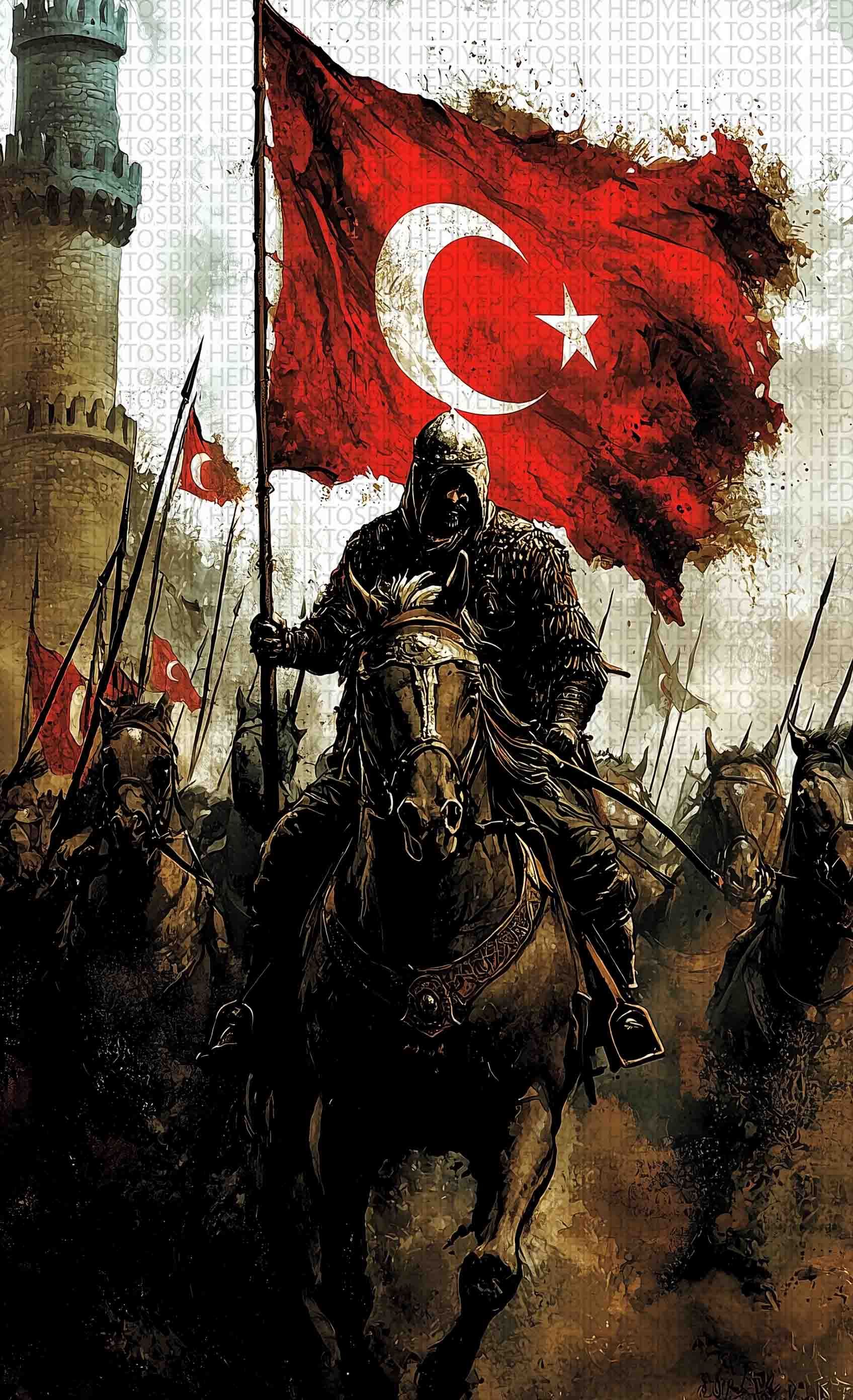 Zaferin Gölgesinde – Türk Bayraklı Savaşçı Temalı Ahşap Poster