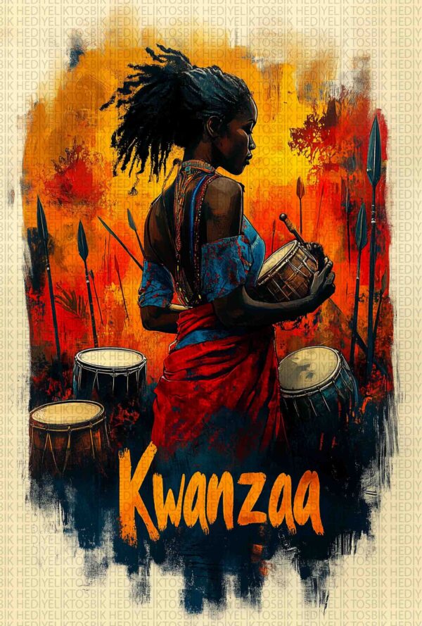 Kwanzaa Ruhu – Ritim ve Kimlik Temalı Dekoratif Ahşap Poster