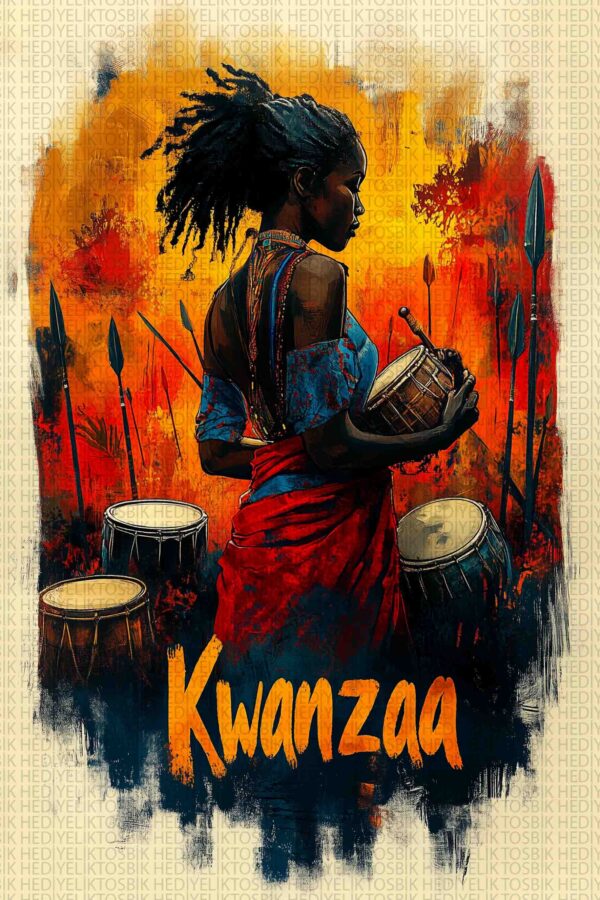 Kwanzaa Ruhu – Ritim ve Kimlik Temalı Dekoratif Ahşap Poster