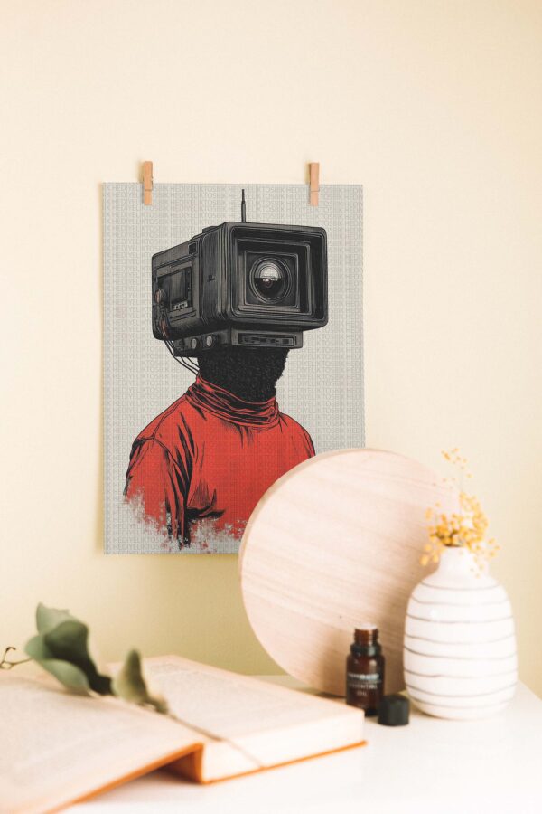 Kamera Başlı Adam – Modern Soyut Sanat Ahşap Poster