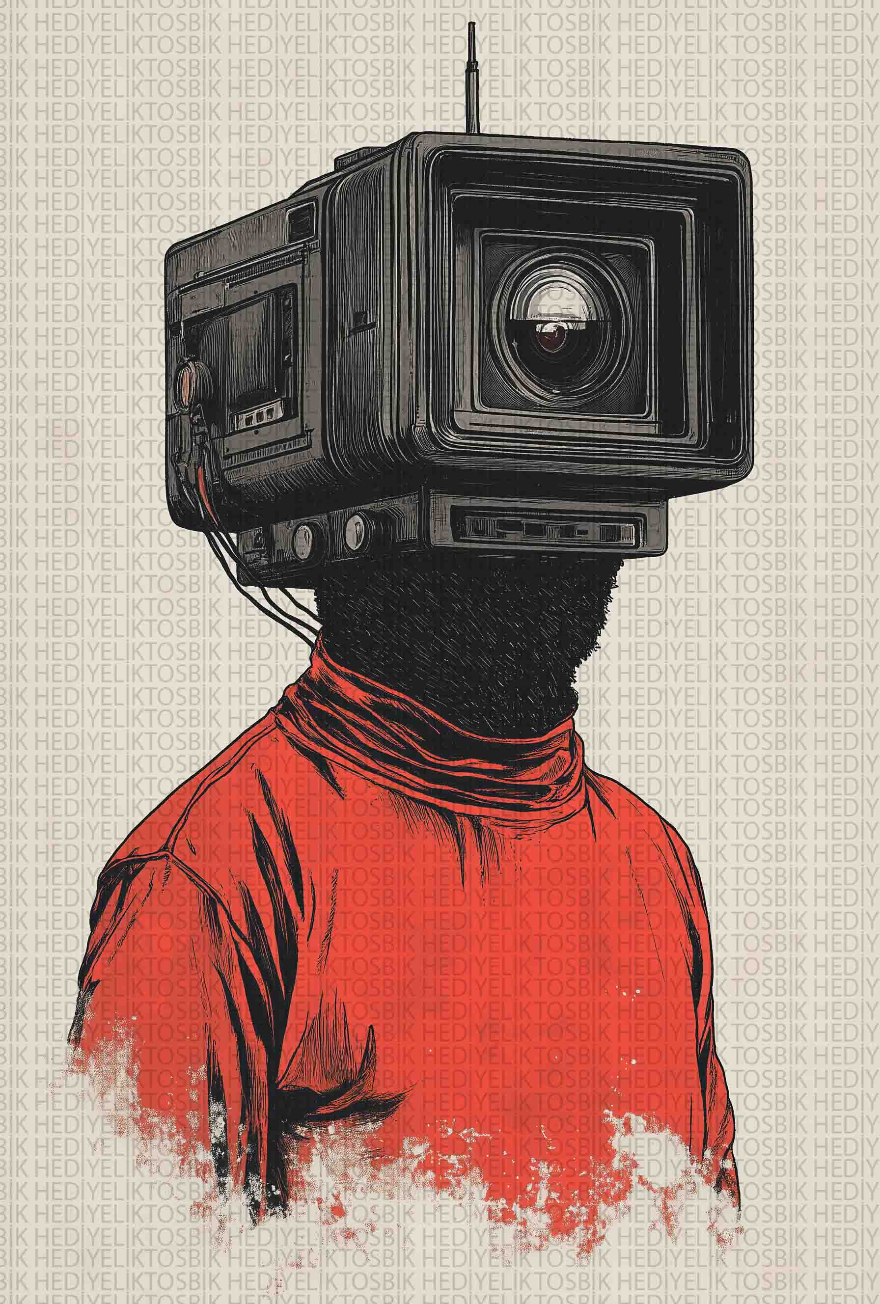 Kamera Başlı Adam – Modern Soyut Sanat Ahşap Poster