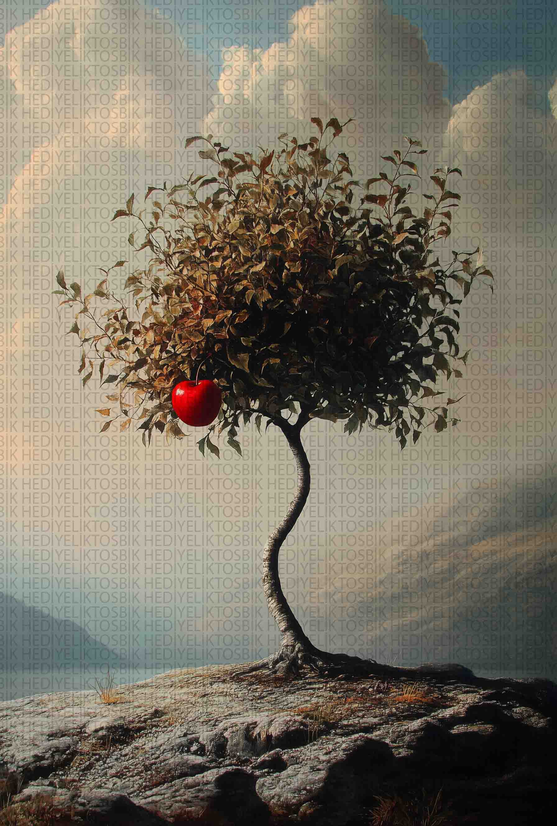 Yasak Meyve – Kırmızı Elmalı Ağaç Ahşap Poster