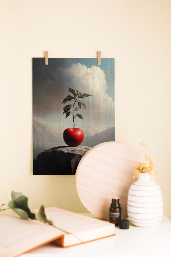 Köklenen Meyve – Elmanın İçinden Filizlenen Yaşam Ahşap Poster
