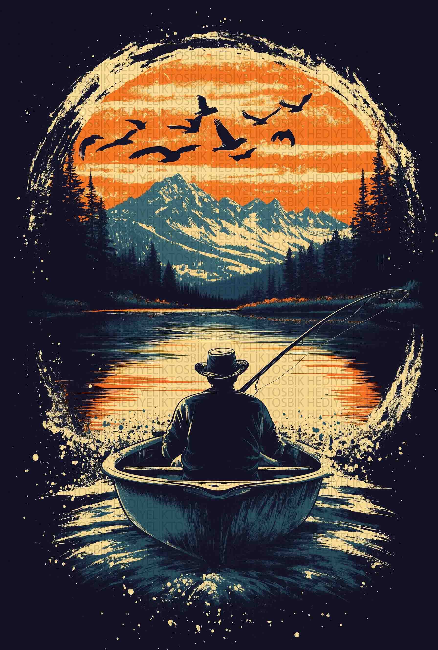 Sessizlikte Av – Doğanın Kalbinde Balıkçı Ahşap Poster