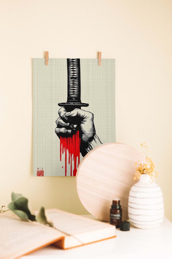 Kanla Yazılmış Onur – Katana Temalı Ahşap Poster