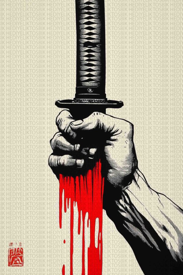 Kanla Yazılmış Onur – Katana Temalı Ahşap Poster