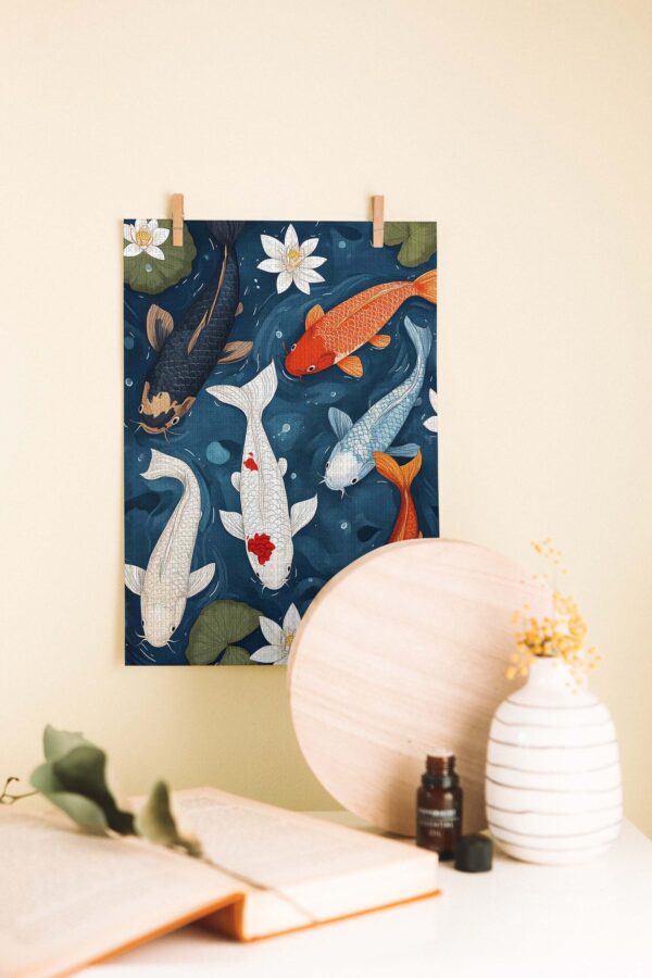 Koi Gölünün Huzuru – Japon Balıkları Ahşap Poster