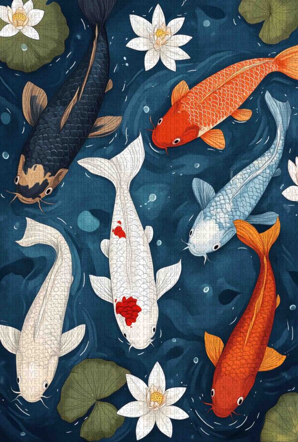 Koi Gölünün Huzuru – Japon Balıkları Ahşap Poster