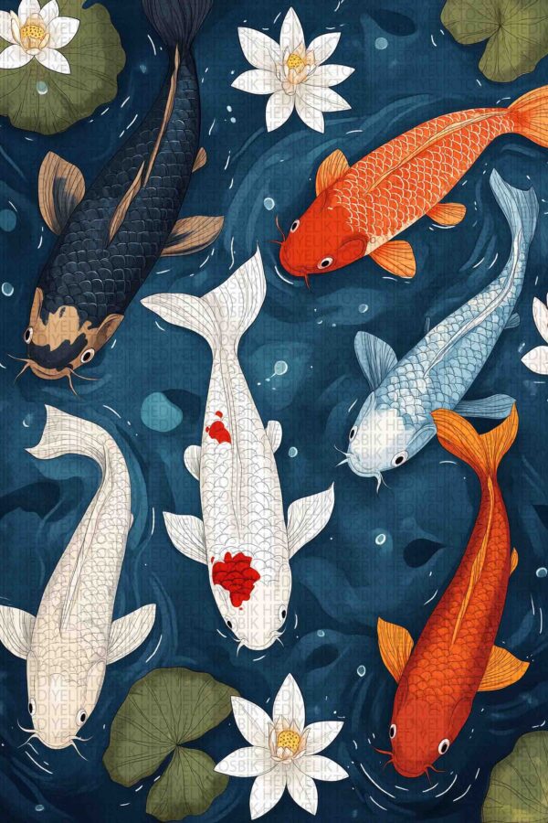Koi Gölünün Huzuru – Japon Balıkları Ahşap Poster