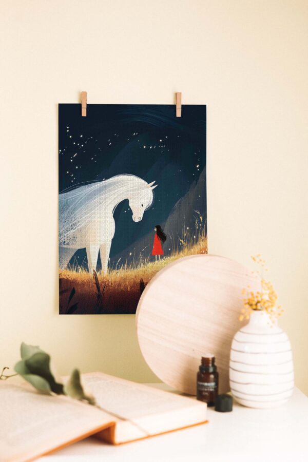 Masal Gecesi – At ve Kız Temalı Minimalist Ahşap Poster
