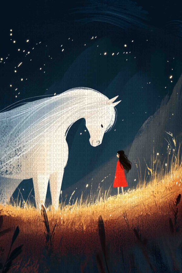 Masal Gecesi – At ve Kız Temalı Minimalist Ahşap Poster