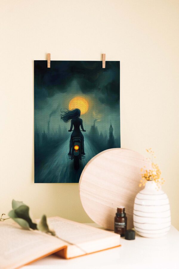 Ay Işığında Sürüş – Bohem ve Gotik Temalı Ahşap Poster