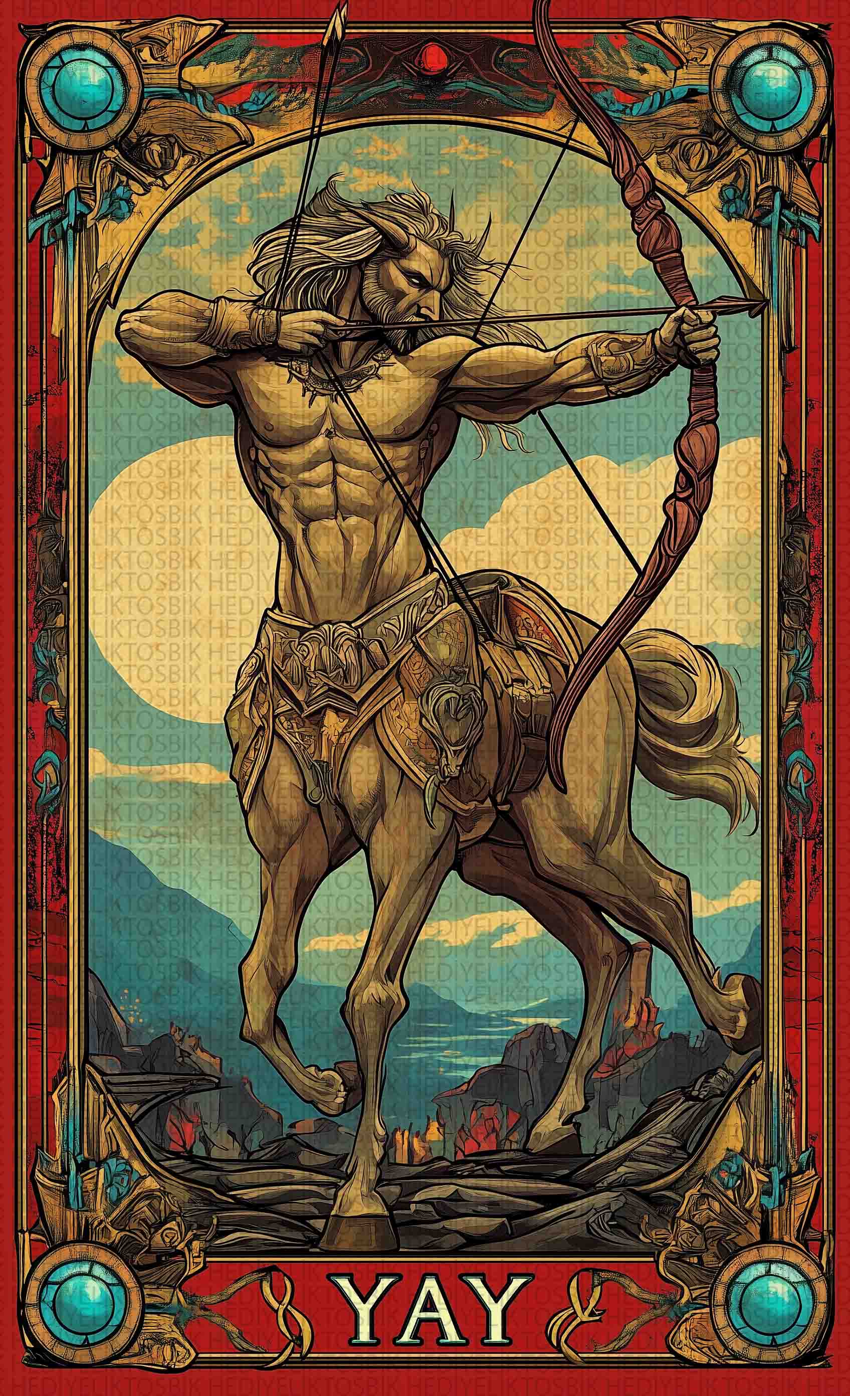 Yay Burcu – Mitolojik ve Retro Tarz Astrolojik Ahşap Poster