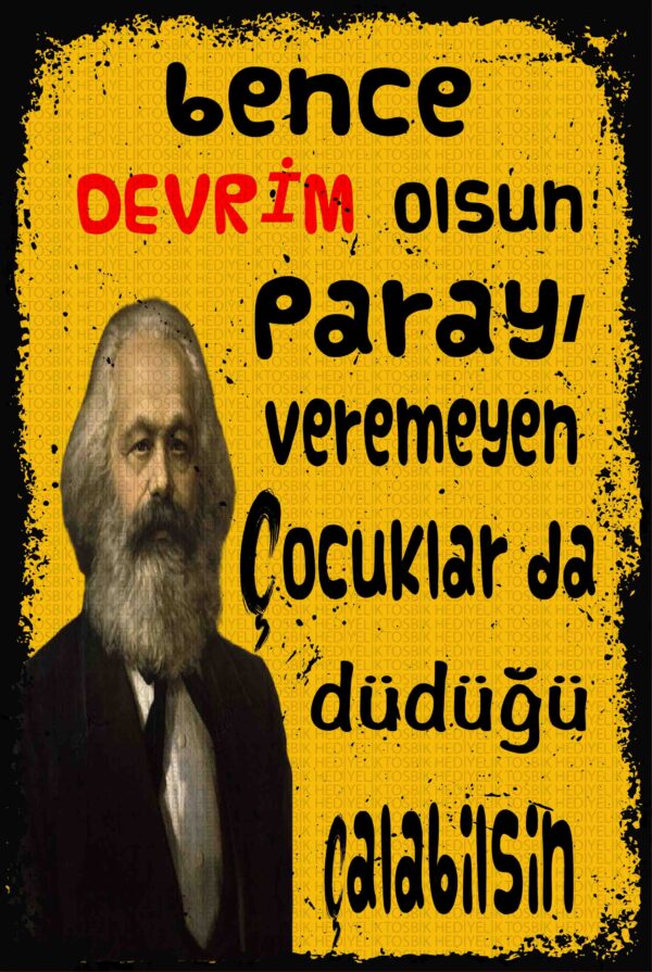 Bence Devrim Olsun – Mizahi Karl Marx Temalı Ahşap Poster