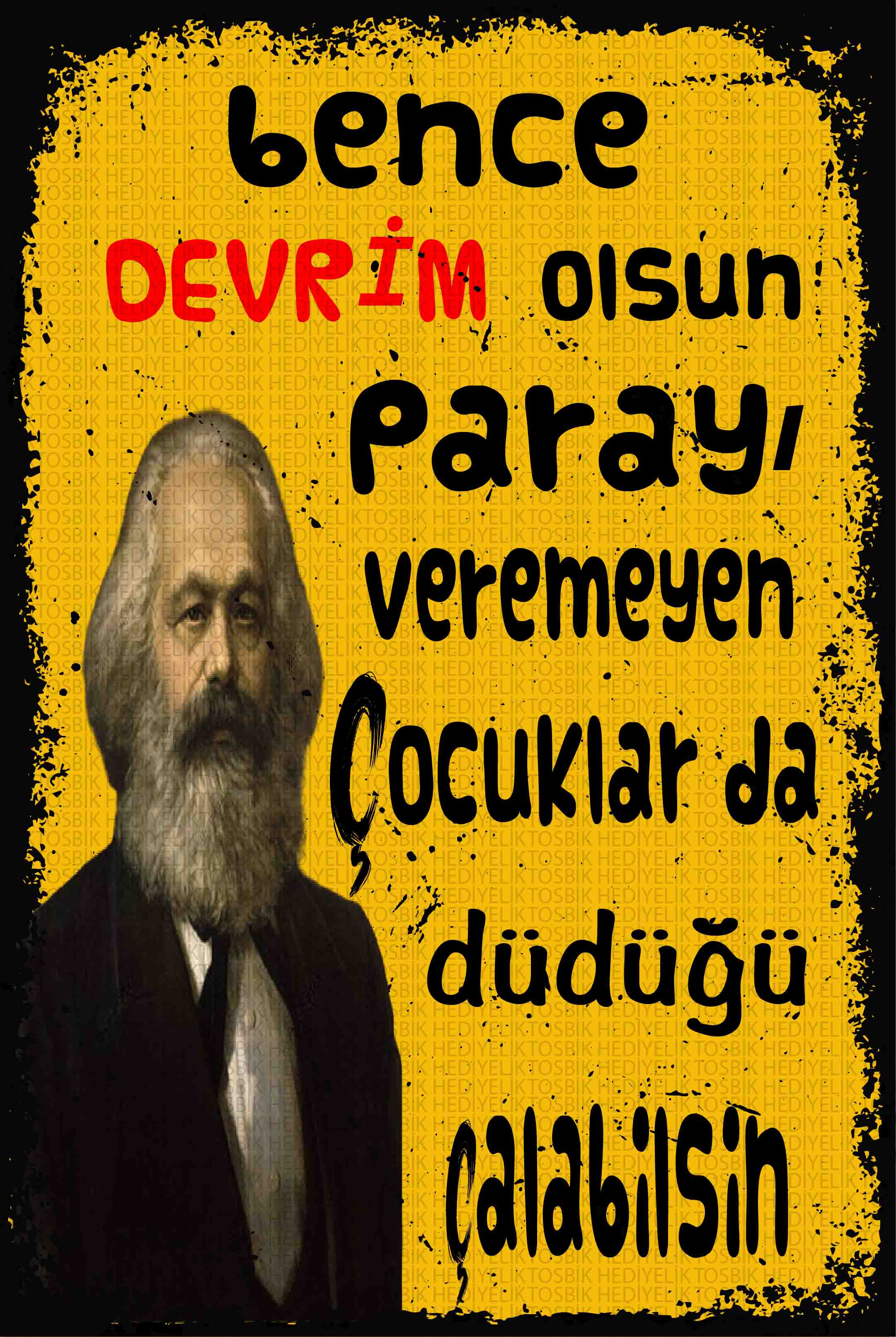 Bence Devrim Olsun – Mizahi Karl Marx Temalı Ahşap Poster