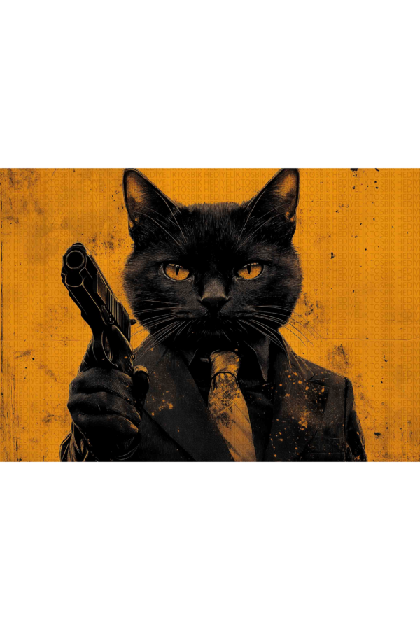 Kara Kedi: Suikastçı Tarzı – Retro Ahşap Poster