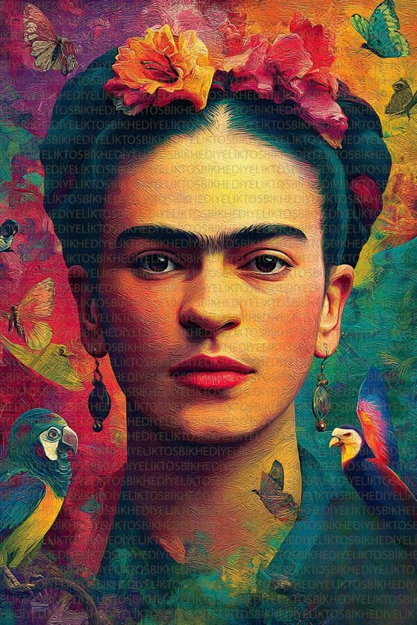 Renkli Çiçek Taçlı İkonik Kadın Portresi